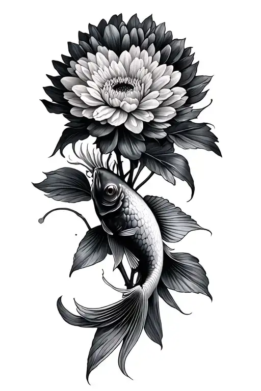 Arowana and Chrysanthemum tattoo design idea
