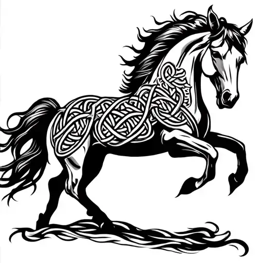 mustang horse head back high  raising up verticaly high up scared or angry no clipping with celtic knots tattoo design idea