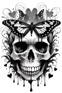 butterflies, blood, skull, hearts tattoo design idea
