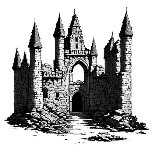 castle ruins tattoo design idea