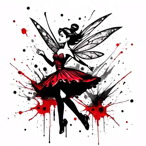tattooed Tinkerbell dancing tattoo design idea