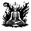 skeleton monk meditating on fire American traditional tattoo design idea