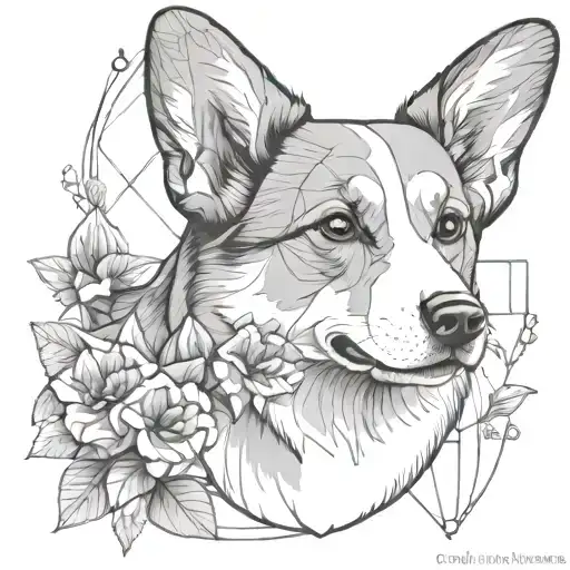 corgi with flowers  tattoo design idea