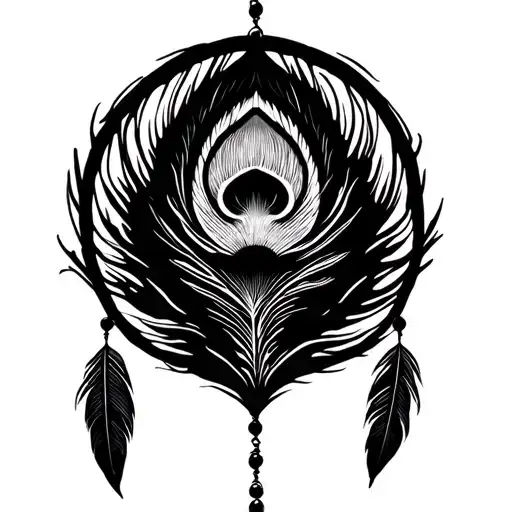 peacock feather with dream catcher tattoo design idea