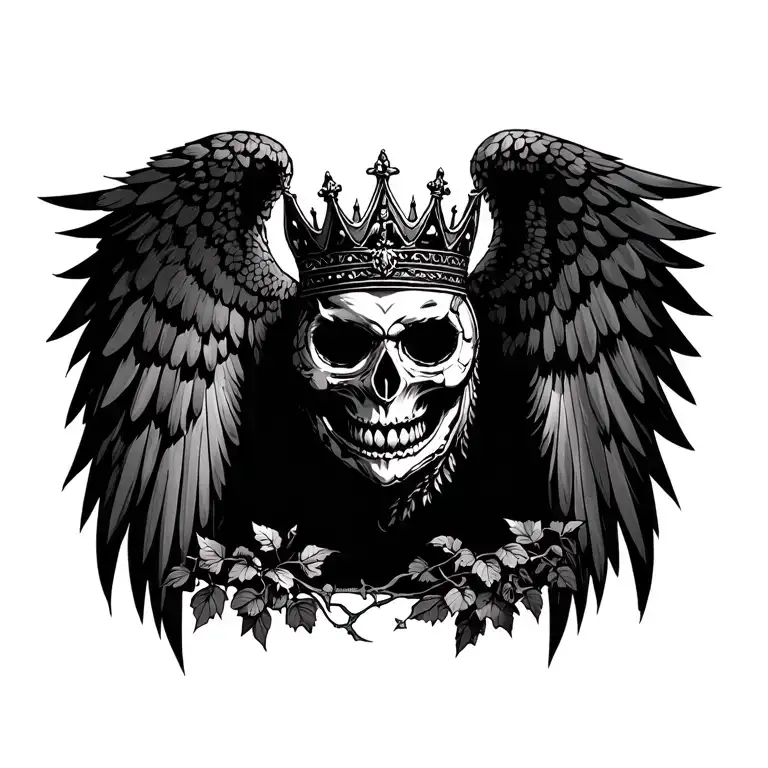dark gothic scary death mexican skull wings crown owl trees thunder  tattoo design idea