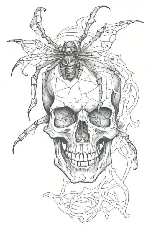 human skull with black widow spider tattoo design idea
