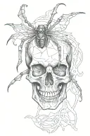 human skull with black widow spider tattoo design idea