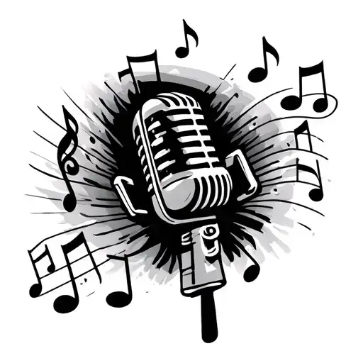 microphone surrounded by musical notes tattoo design idea
