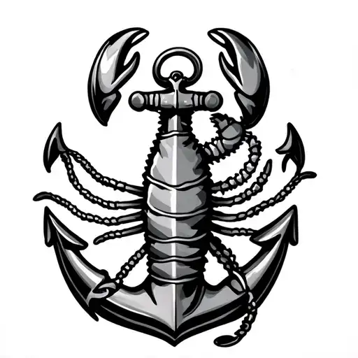 anchor with a lobster in the back ground tattoo design idea