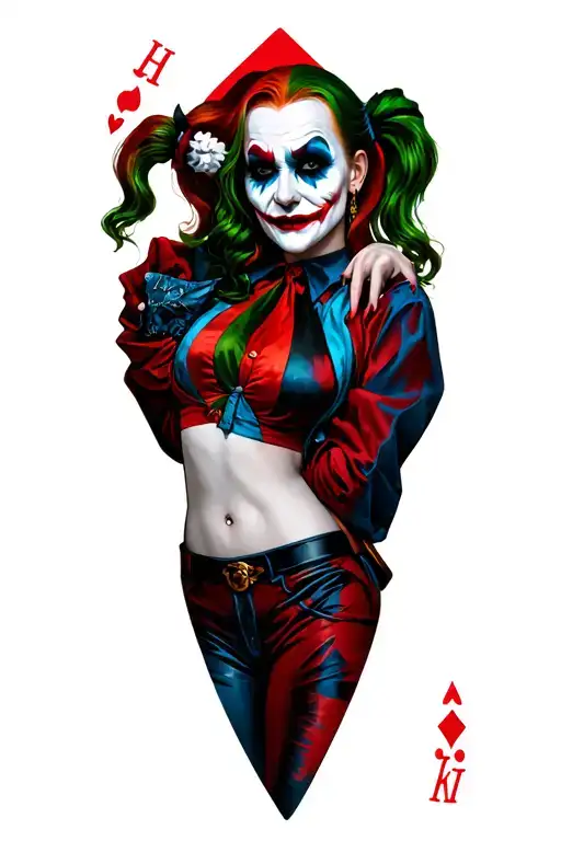 Harley Quinn and Joker playing cards tattoo design idea