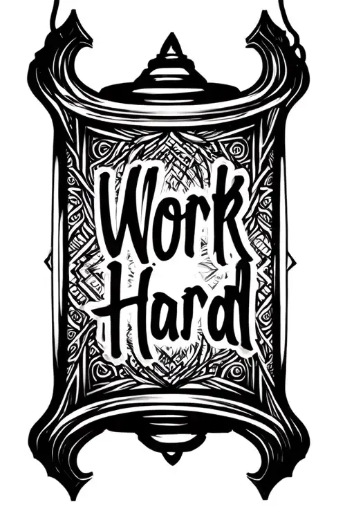 glowing lantern or light intricate Nigerian patterns The phrase “Work Hard” could be in bold, artistic ebo script. halo tattoo design idea