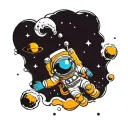vibrant colors cartoon astronaut floating tattoo design idea