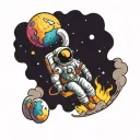 vibrant colors cartoon astronaut floating tattoo design idea