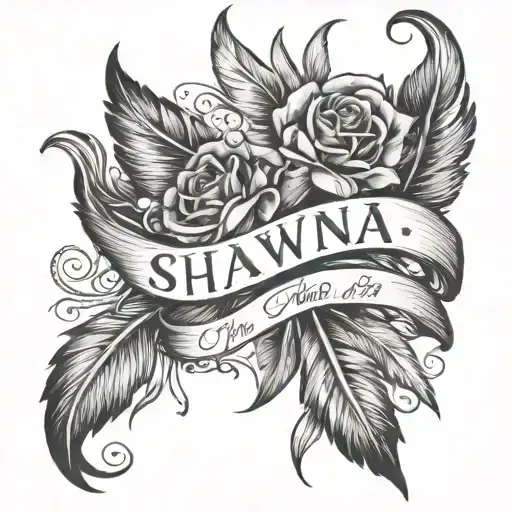The name Shawna with a feather pen writing underneath: 12/03/2012 is the day my life began with you. tattoo design idea
