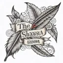The name Shawna with a feather pen writing underneath: 12/03/2012 is the day my life began with you. tattoo design idea