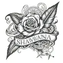 The name Shawna with a feather pen writing underneath: 12/03/2012 is the day my life began with you. tattoo design idea