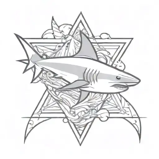 small cartoon shark combined with triangle tattoo design idea