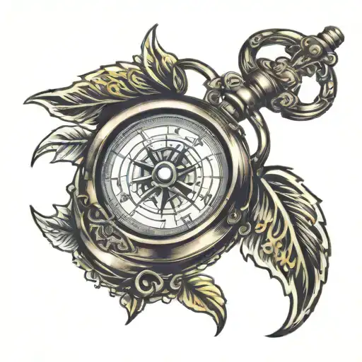 compass in a pocket watch tattoo design idea