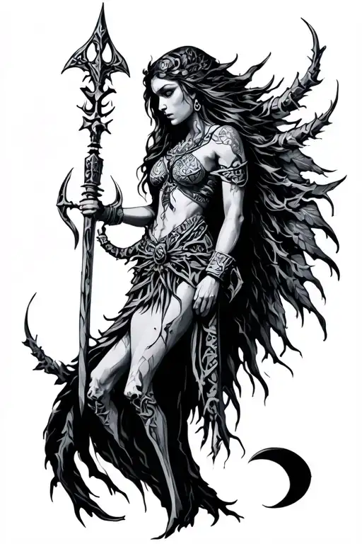Hel Norse Pagan Goddess on bones tattoo design idea