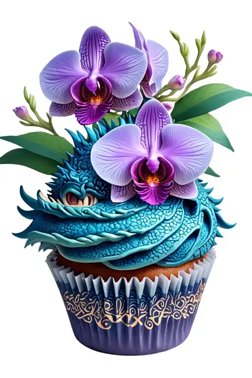 Dragon themed cupcake tower with intricate orchid decorations tattoo design idea