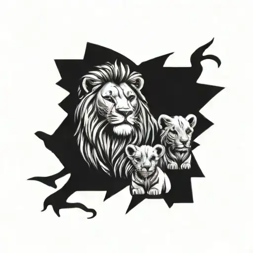 Lion King with a Roman numerals and 2 small cubs  tattoo design idea