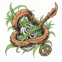 A tattoo consuming my right forearm. Wrapped around the wrist is wavy green grass blades. Coming from the blades are wis tattoo design idea