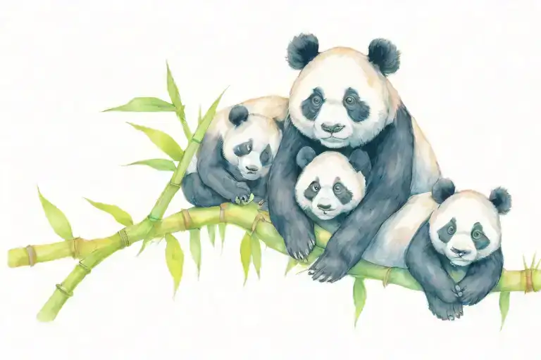 malea panda with two cubs on a bamboo tattoo design idea