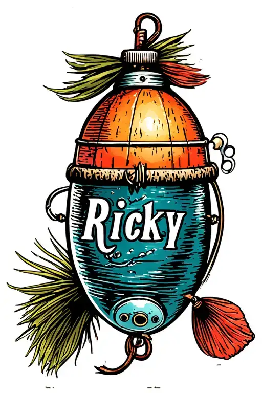 fishing bobber with Ricky written on it tattoo design idea