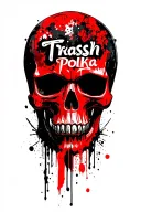 red and black skull with text tattoo design idea