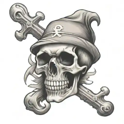skull with crossbones and the words STRNCRW tattoo design idea