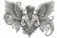 back tattoo located sothat wouldslightly pokeout ofa crewneck of Eros theGreekgod and his wings vinnie hacker reference tattoo design idea