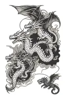 three dragons flying up in a line outlining the design, they are not touching tattoo design idea