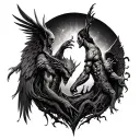 world tree good vs evil demons vs angels tattoo design idea