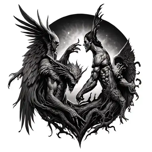 world tree good vs evil demons vs angels tattoo design idea