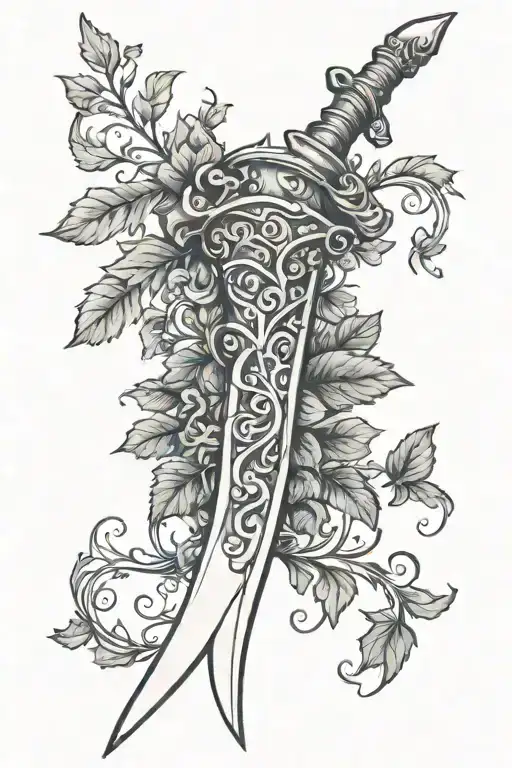 simple fantasy dagger wrapped with ivy vine tattoo design idea