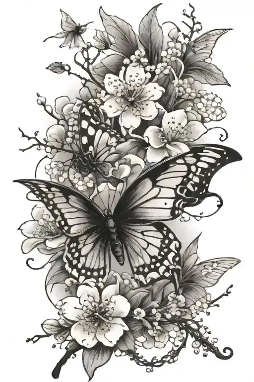 butterfly turning into a Japanese cherry blossom tattoo design idea