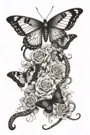 spiders, flowers, snake, and butterflies flying tattoo design idea