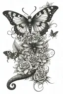 spiders, flowers, snake, and butterflies flying tattoo design idea