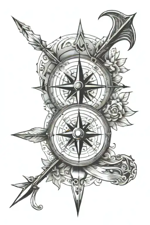 Compass and arrow piercing tattoo design idea