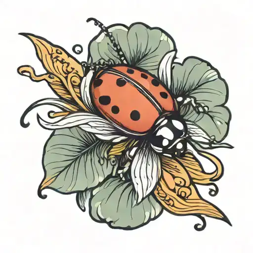 Ladybug flying with ribbon tattoo design idea