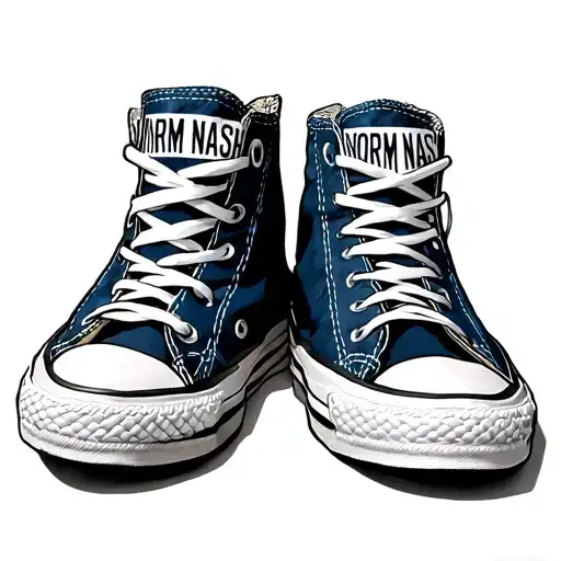 navy blue converse  with "Norm Nash " instead of "all star" and a strong male figures shadow in the shoes or the backgro tattoo design idea