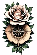 rose with a compass and eight pointed star, one under eachother tattoo design idea