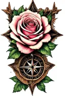 rose with a compass and eight pointed star, one under eachother tattoo design idea
