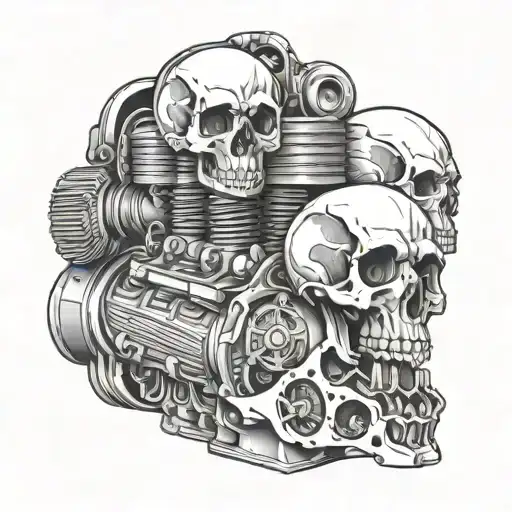 V8 engine, Car parts, skulls tattoo design idea
