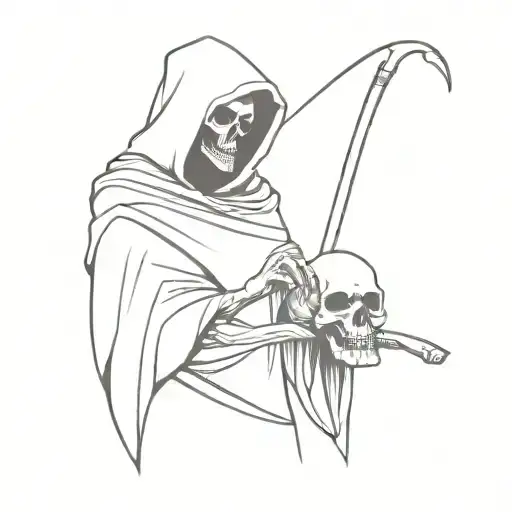grim reaper holding a skull tattoo design idea