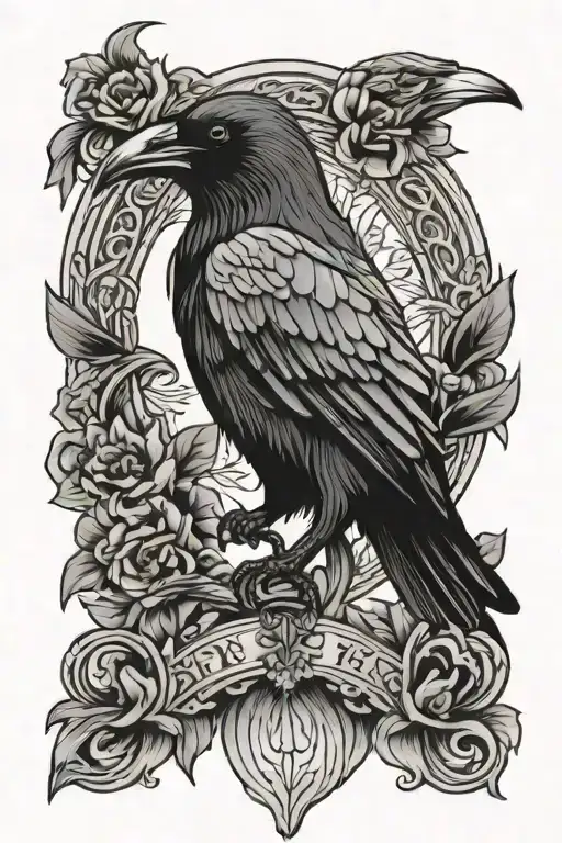 neo traditional raven tattoo design idea