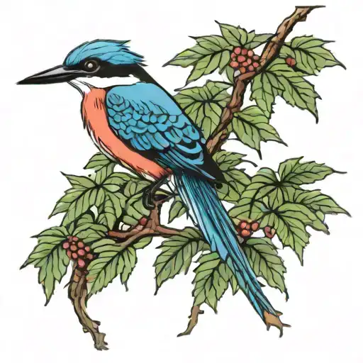 Japanese maple tree and kingfisher tattoo design idea