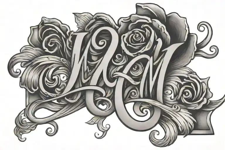 name and initials intertwined MOM with Letters JJ tattoo design idea