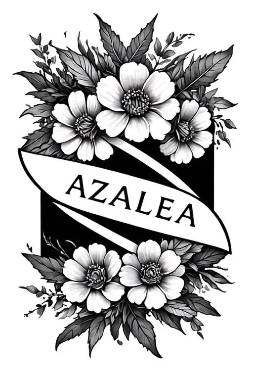 the name "azalea" with wild flowers and infinity symbol tattoo design idea