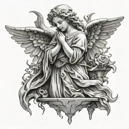 stone statue of angel tattoo design idea